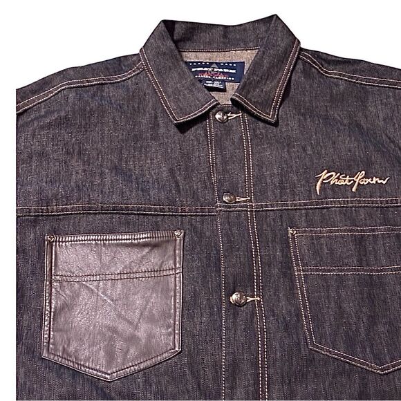 Phat Farm Vtg Denim Jean Jacket Men’s XXL Trucker Dark Wash Y2K Hip Hop Style - Picture 4 of 10